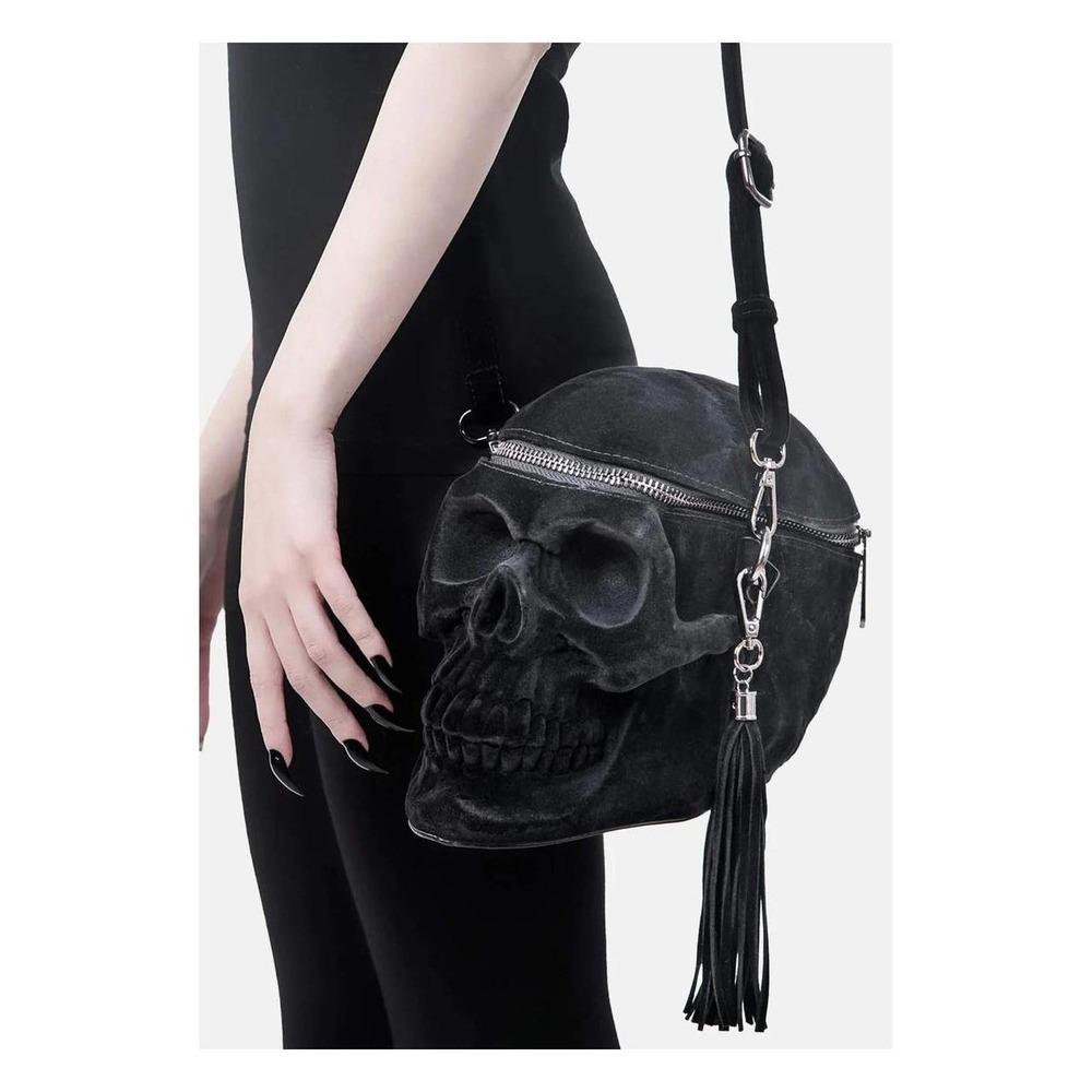 killstar grave digger black velvet skull handbag